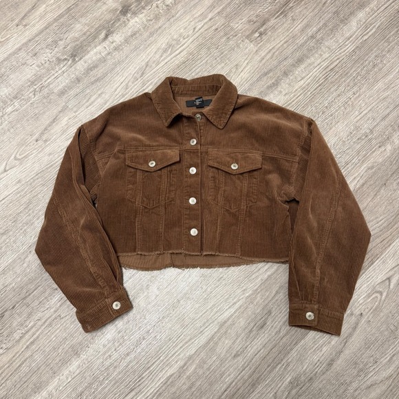Forever 21 Jackets & Blazers - Forever 21 Womens Brown Corduroy Cropped Trucker Jacket Raw Hem Size Medium